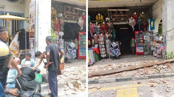 The two tourists were struck by stones and timber from a first-floor beam.