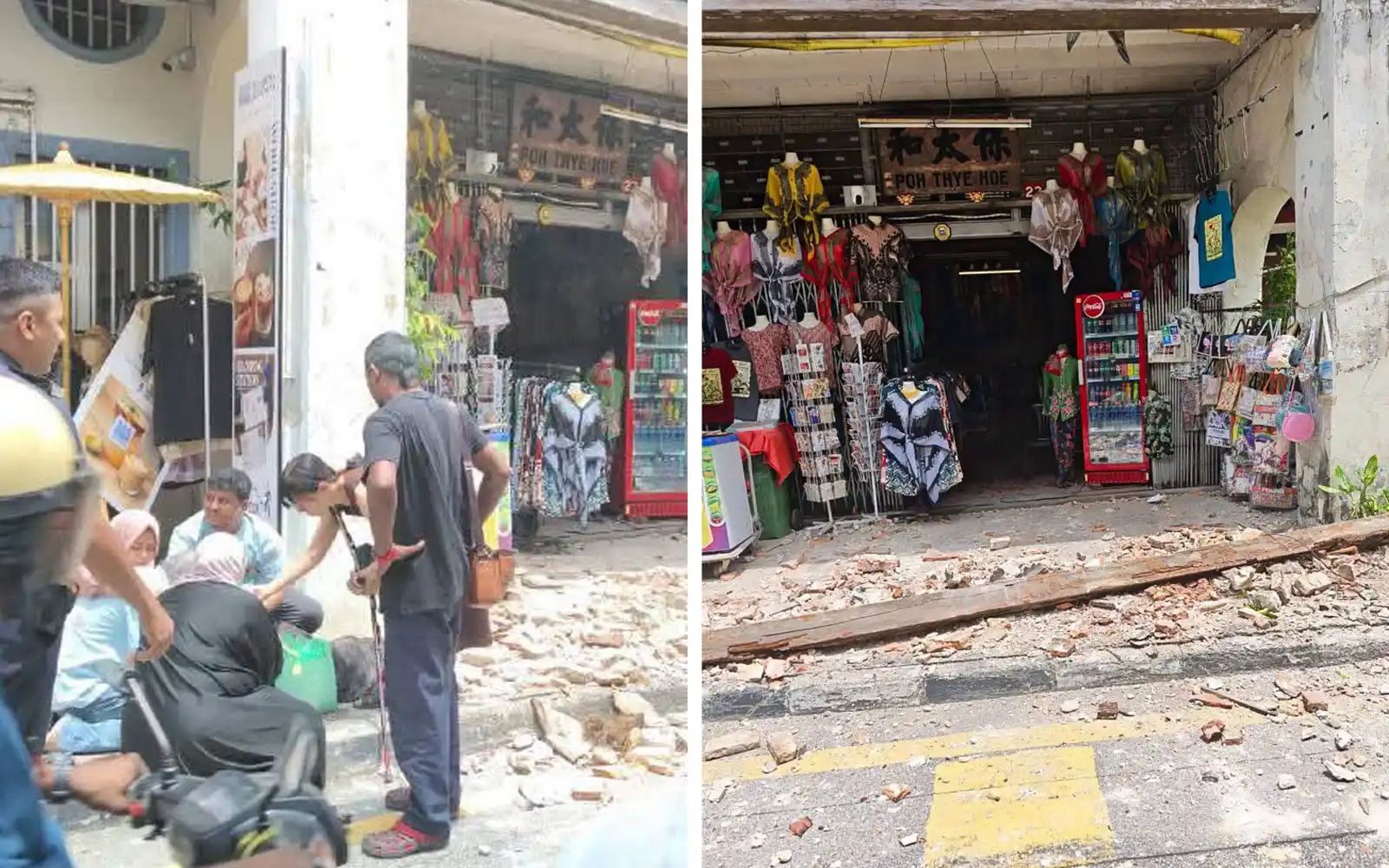 The two tourists were struck by stones and timber from a first-floor beam.